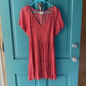 Knox Rose Coral-Red Tiered V-Neck Mini Dress